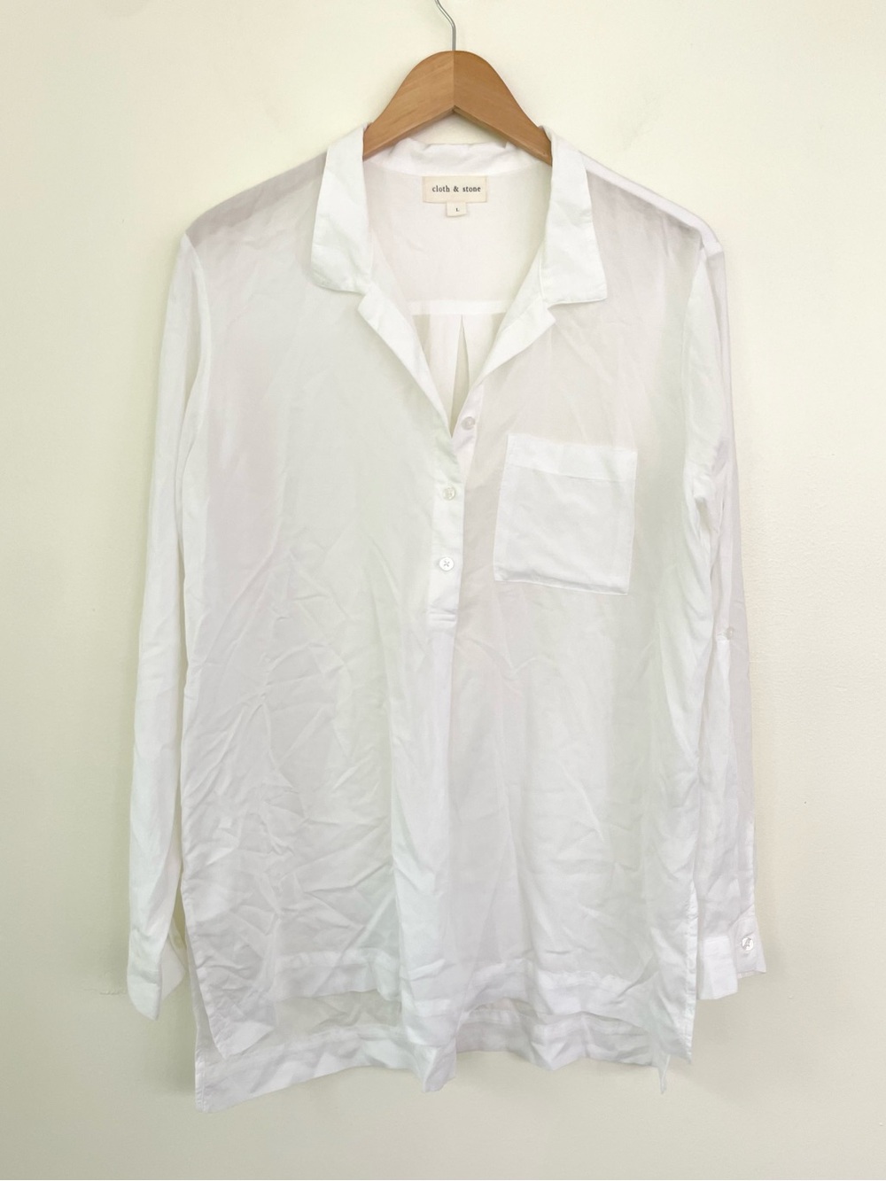 Cloth & Stone Long Sleeve White Popover Tunic Blouse Top White L Large Tencel